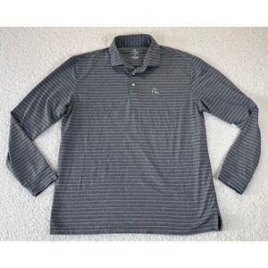 Rhoback Grey Striped Long Sleeve Performance Golf Polo Shirt Mens Large